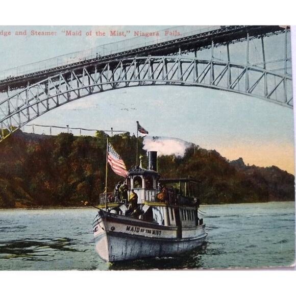Ship Boat Postcard Steamer Maid Of The Mist Railway Bridge Niagara Falls NY 1911 - Picture 1 of 3